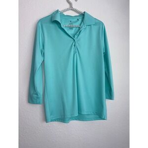Nancy Lopez Desert Dry Polo Shirt Large Turquoise Excellent 3/4 Sleeve Golf Top